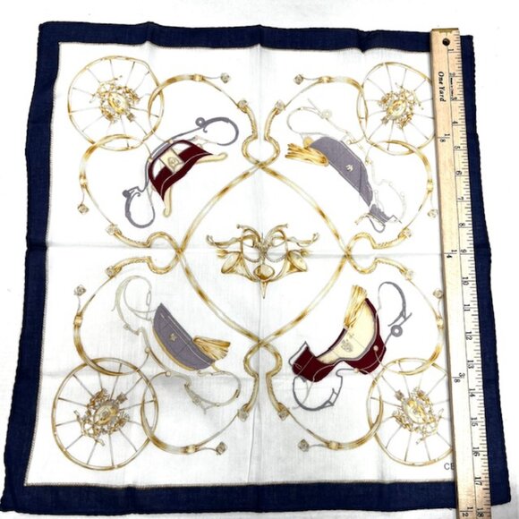 Unused Celine Paris Mini Scarf/Handkerchief Cotton 18 white chariot blue trim(59 - Picture 7 of 7